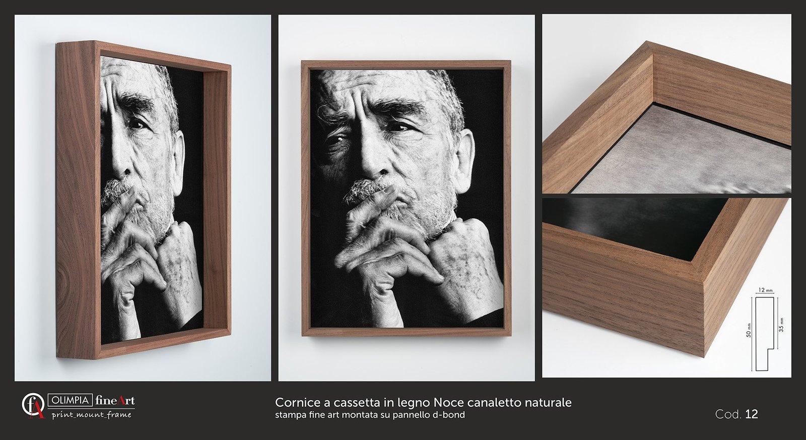 Cornice a cassetta in legno Noce canaletto naturale Cod. 12 - Olimpia Fine Art