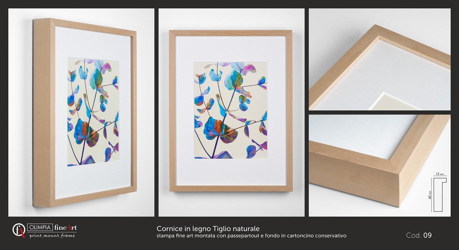 Cornice in legno Tiglio naturale Cod. 09 - Olimpia Fine Art