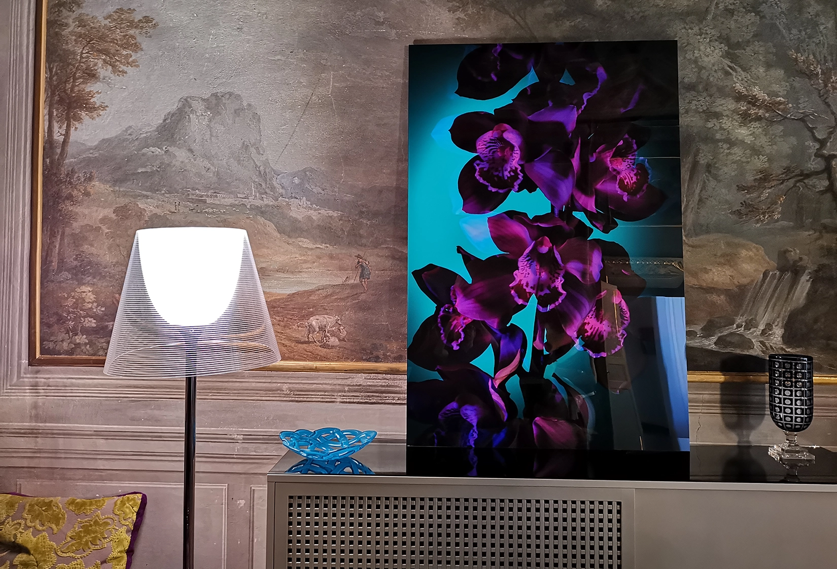 Fotografia artistica di orchidee montata su Dibond e Plexiglass, arredamento interni con stampa Fine Art